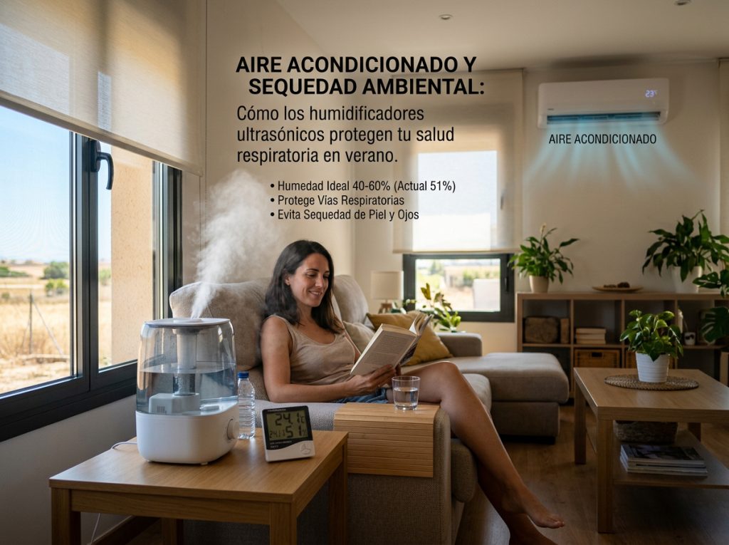 Aire acondicionado y sequedad ambiental: Cómo los humidificadores ultrasónicos protegen tu salud respiratoria en verano