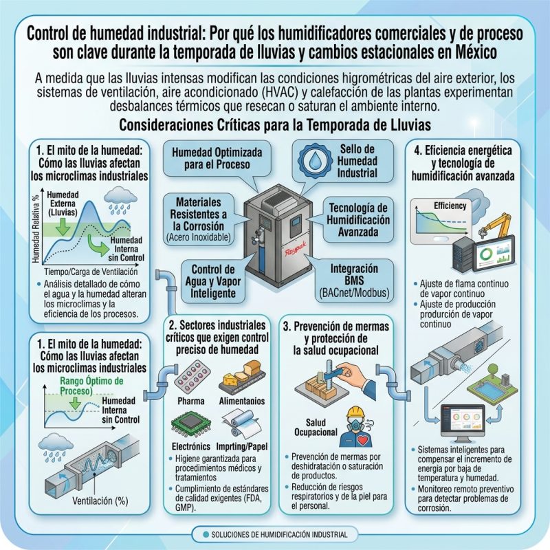 Control de humedad industrial: Por qué los humidificadores comerciales y de proceso son clave durante la temporada de lluvias y cambios estacionales en México